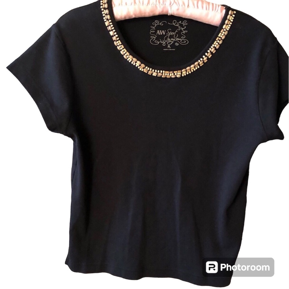A.W. Sport Top Black Beaded Collar Large Petite